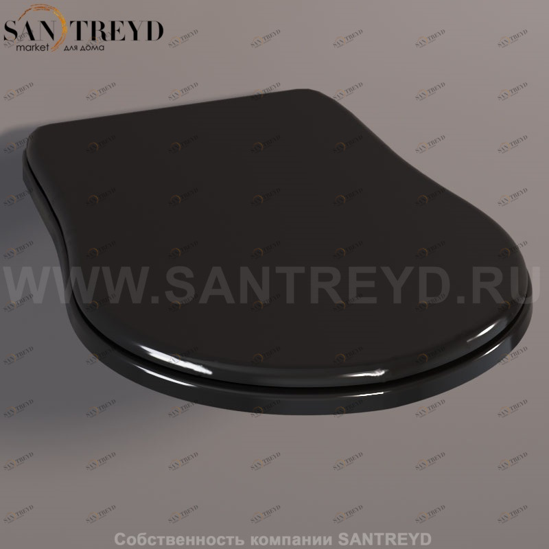 108604 Сидение из полиэстера, черный глянцевый, С ПЛАВНЫМ ОПУСКАНИЕМ, петли бронза. Retro Kerasan