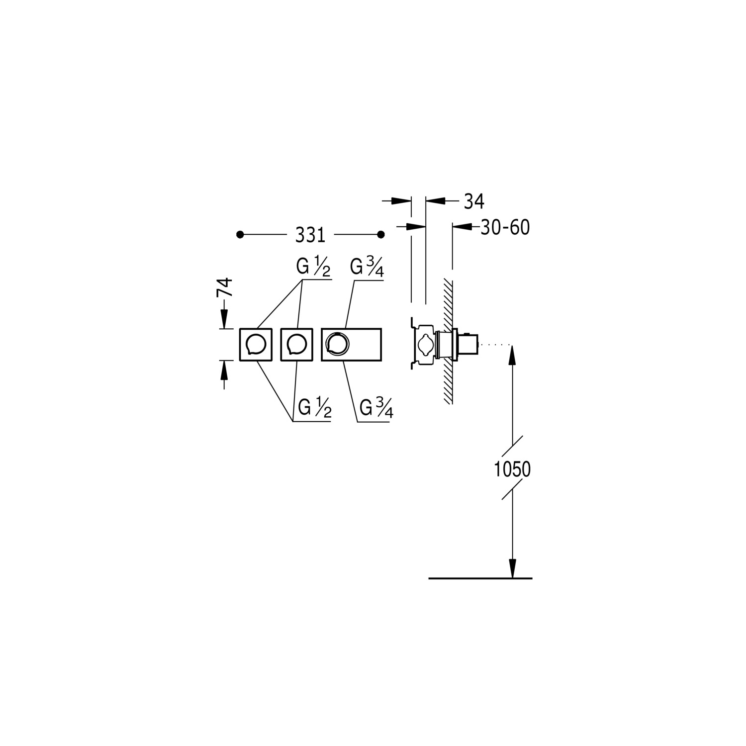 БЛОЧНАЯ СИСТЕМА блочная система 3-ходовой скрытый термостатический смеситель-20735399 TRES Thermostatic - Вид №1