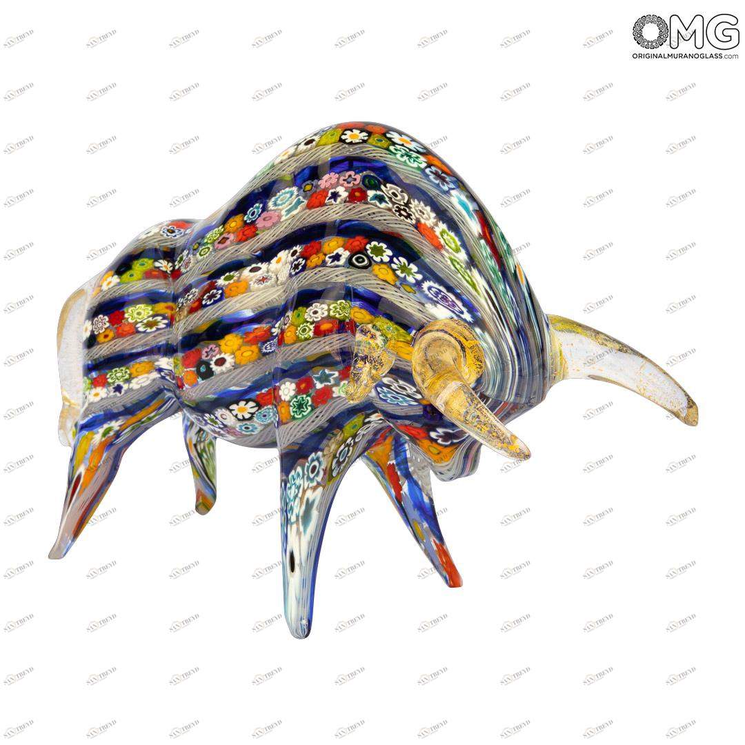 3366 ORIGINALMURANOGLASS Скульптура Буйвол с филигранью и миллефиори - муранское стекло OMG 30 см 