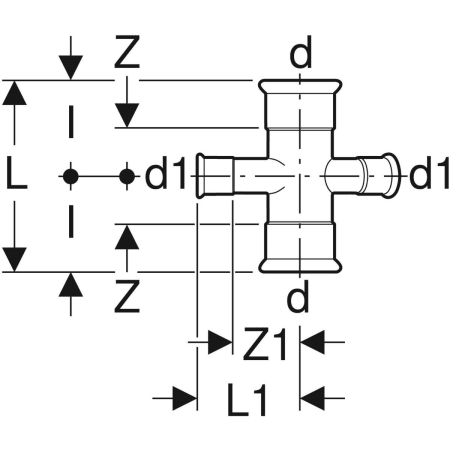 61409 Крестовина двухплоскостная редукционная Geberit Mapress из меди 30° Geberit  - Вид №2