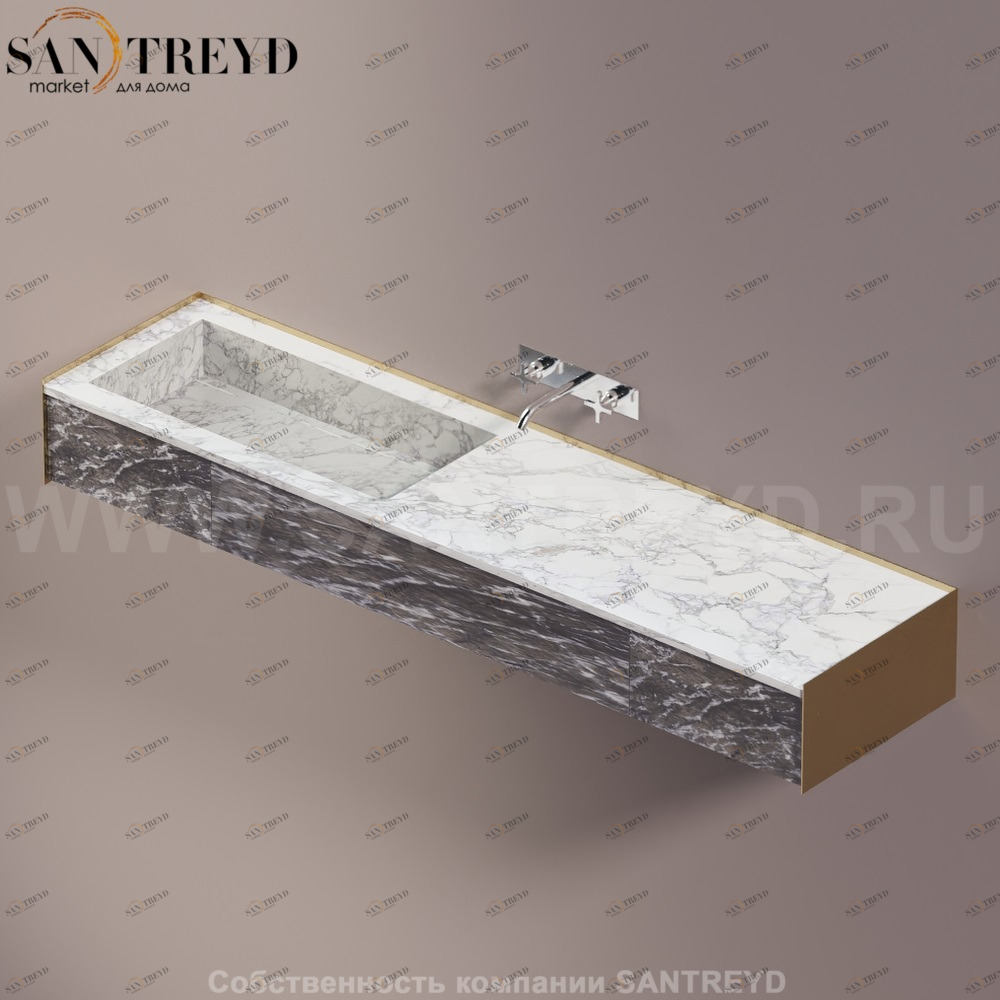 Agape DR Раковина столешница 200 см, с 2-мя выдвижными ящиками. Отделка: бронза , белый мрамор и серый мрамор ADRP20SNRMCGC