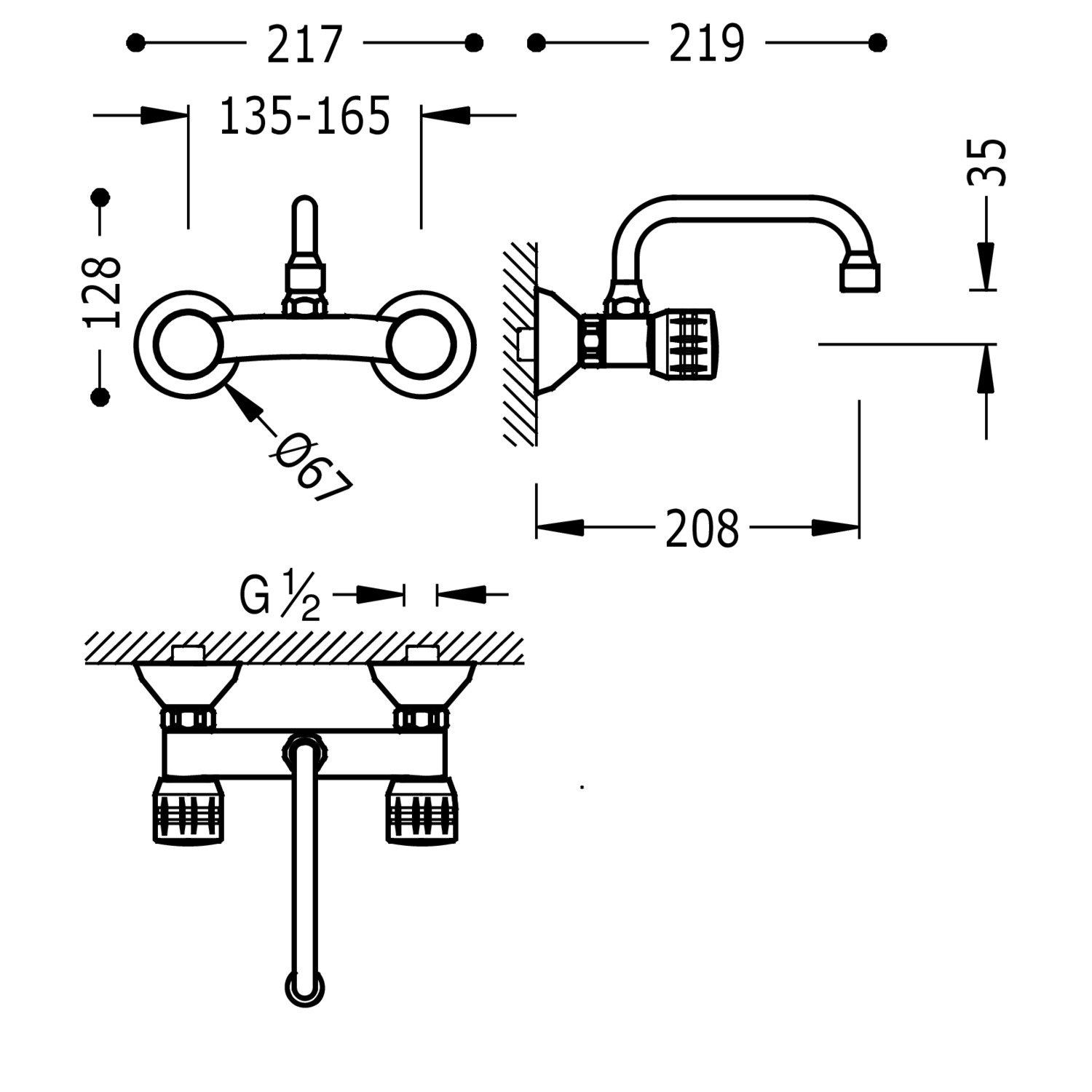 Смеситель для КУХНИ Настенный двухрычажный для кухни-123314 TRES Kitchen - Вид №1