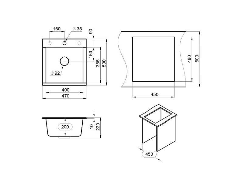 ES-4701, ГРАФИТ (ЧЁРНО-СЕРЫЙ), кухонная мойка, кварц, ESTETICA GRANULA 4701-ST160 - Вид №5