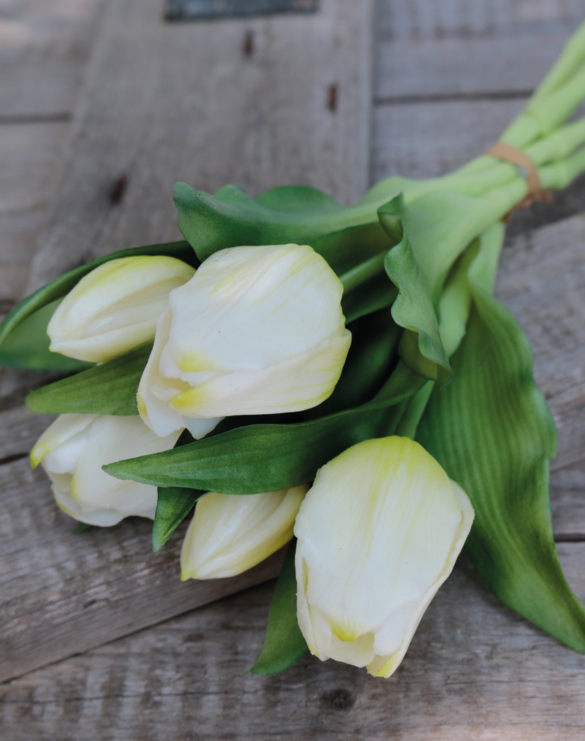 2941 708 a3 Искусственный букет тюльпанов, 5-кратный, 28 см, бело-зеленый H-andreas  - Вид №5