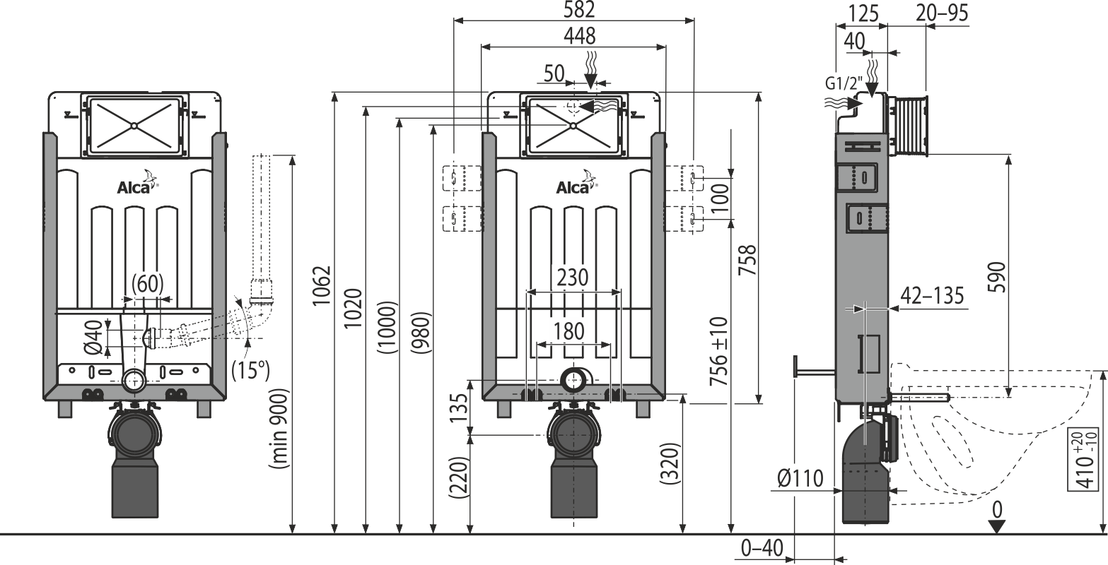 Скрытая система инсталляции с возможностью вентиляции для замуровывания в стену ALCAPLAST AM1151000VRENOVMODUL - Вид №1