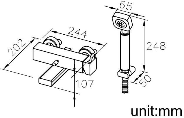 JUSTIME Смеситель для ванны на 2 отверстия из хромированной латуни с ручным душем Mark ii 7909-94-81cp - Вид №1