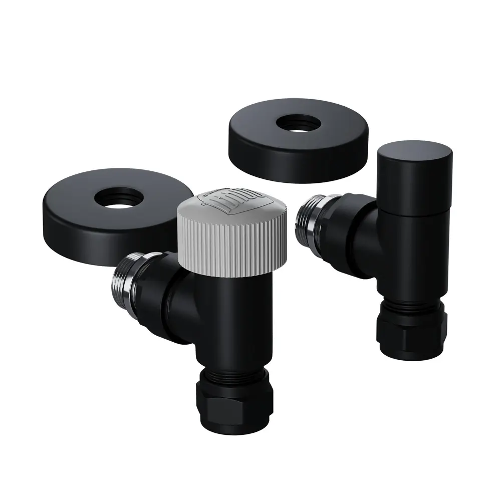 Термостатический комплект для радиатора угловой Royal Thermo Design Pro 1/2" латунь цвет черный 89423312 STLM-2102943  - Вид №1