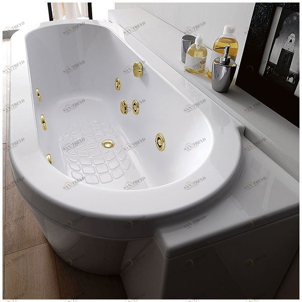 Ванна Gruppo treesse Playa V8187-SX-GD белая с золотой фурнитурой и гидромассажем овальная угловая пристенная левая STDV8187SXGD