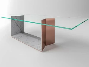 Tonelli Design Стол со стеклянной столешницей и основанием из нержавеющей стали и мрамора
