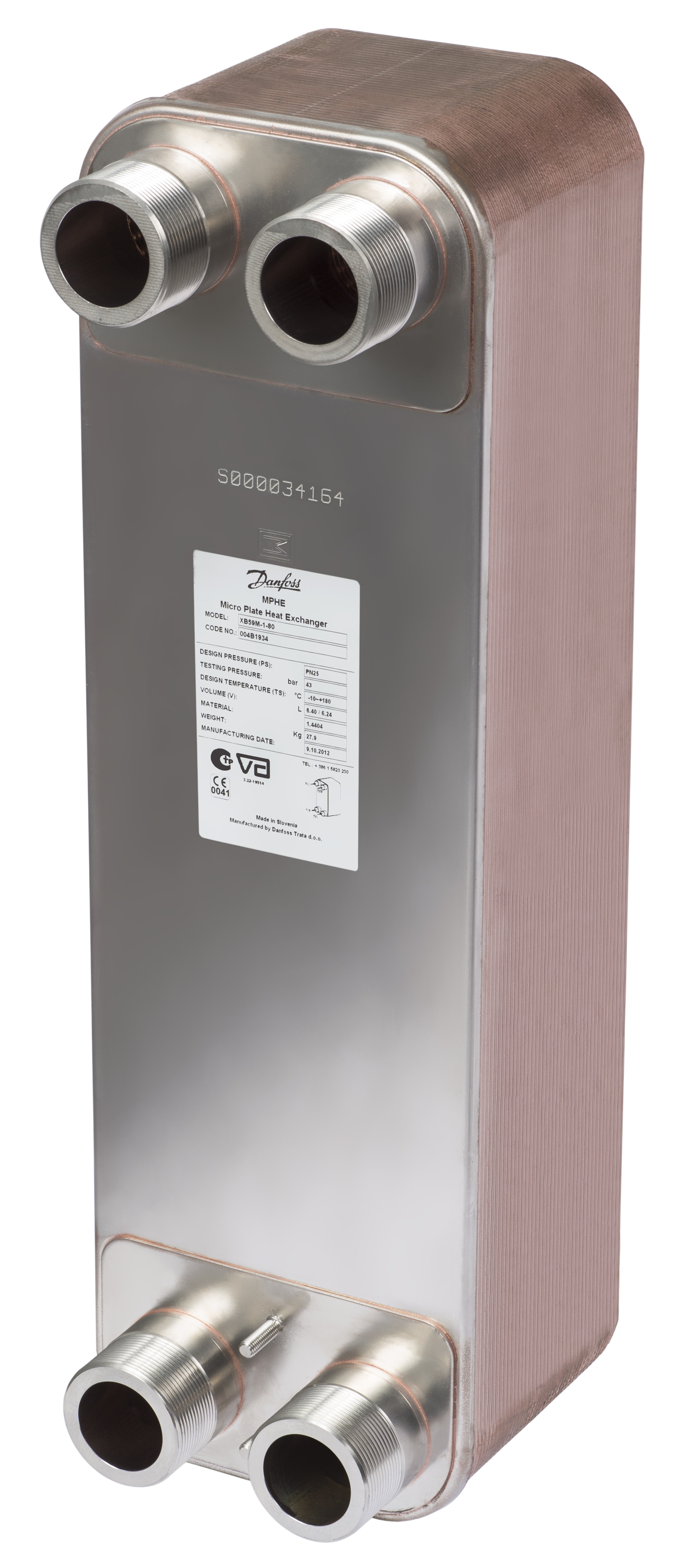 Danfoss Паяный пластинчатый теплообменник серии XB59M XB 59M-1-60 Паяный ТО 004B1932  - Вид №2