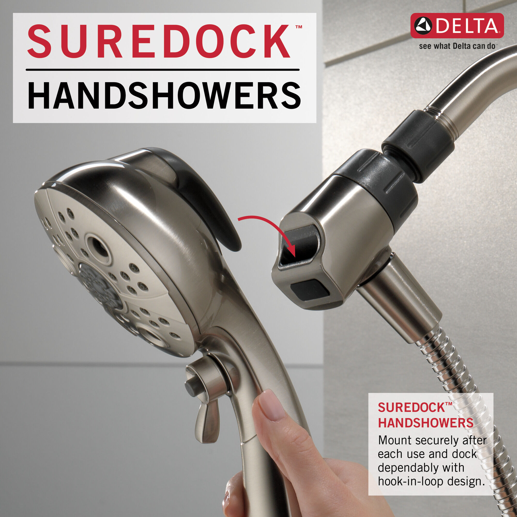 Ручной душ SureDock ™ с 5 настройками Delta Faucet 75507SN - Вид №13
