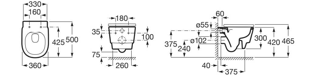 Фарфоровый подвесной туалет без бриды Roca ARCH-00031892 - Вид №9