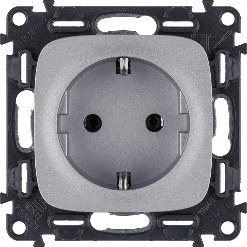 Розетка Legrand VLN-A 2 контакта с заземлением цвет алюминий 82169364 STLM-2055824 Valena Allure
