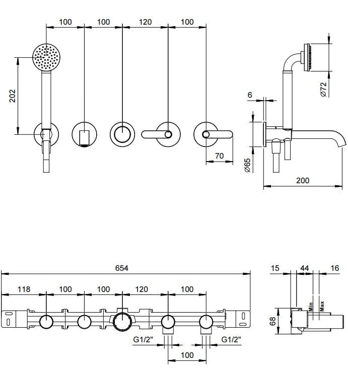 Набор настенных ванн с ручным душем Fantini Rubinetti Icona Deco ARCH-00023348 - Вид №2