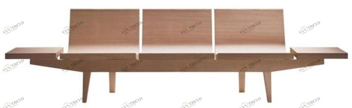 Andreu World 3-х местная скамейка из дуба со спинкой и столиками Trienal Bc7004