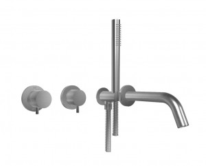 73550 / AD Встраиваемый смеситель для душа из матовой нержавеющей стали 316 с соединениями, термостатическим смесителем, переключателем на 2 выхода, дуплексным душем и отдельным изливом. Bongio Time2020 Basic