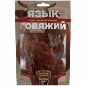 ПР0048317 Лакомство для собак Язык говяжий ДЕРЕВЕНСКИЕ ЛАКОМСТВА