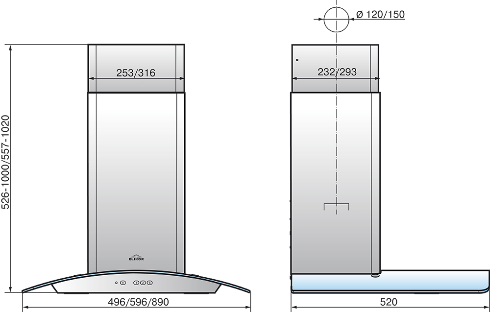 8120630 Вытяжка каминная ELIKOR Аметист 90П-650-К3Д черный/прозрачный STDN-0039677 - Вид №3