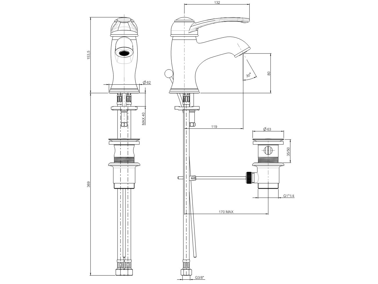 Смеситель для раковины с раковиной Rubinetterie Frattini Morgan ARCH-00116417 - Вид №4