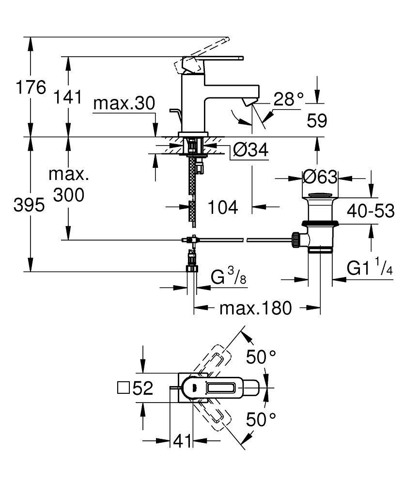 32632000 Смеситель для раковины Grohe Quadra хром - Вид №1