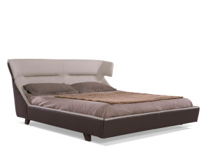 Кожаная двуспальная кровать с мягким изголовьем