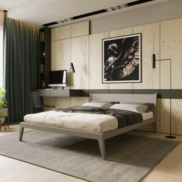 Кровать полутораспальная 140х200 см серая с решеткой Fly BRAGIN DESIGN REPLACE 00-3862358 Серый  - Вид №3