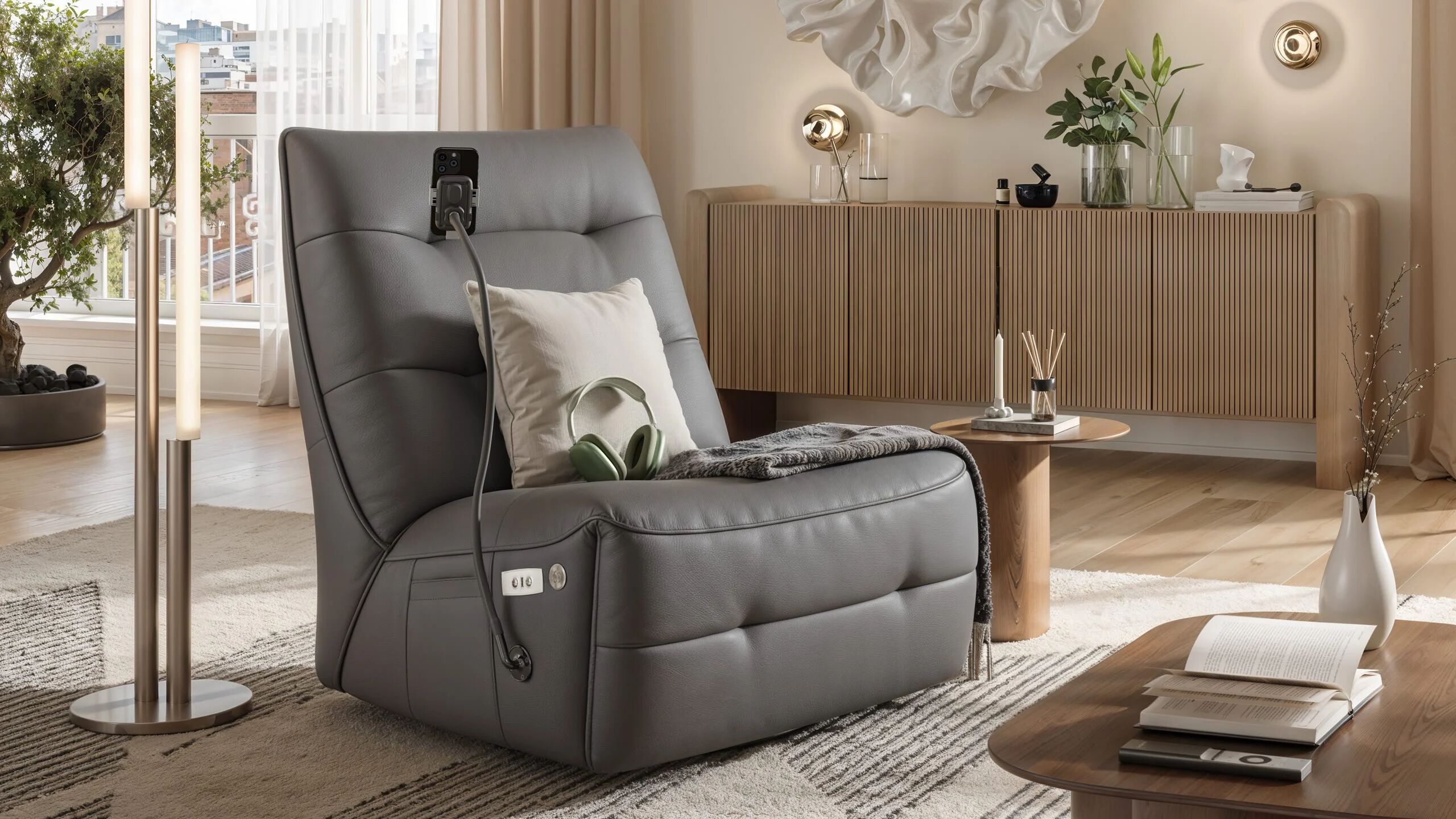 Кожаное вращающееся кресло с подставкой для ног Sofanella Боно ARCH-00079454 - Вид №1