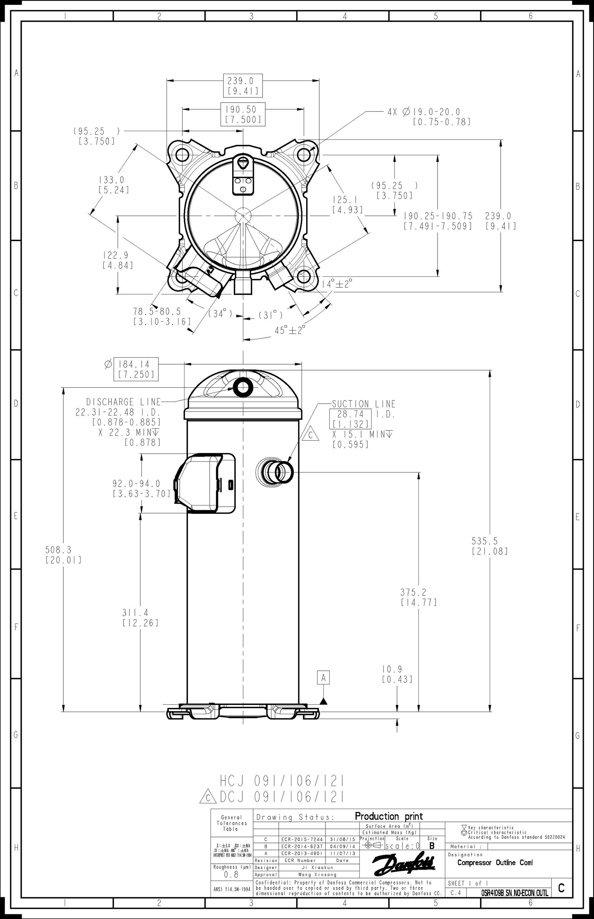Danfoss DCJ — Герметичные спиральные компрессоры, R401A DCJ106T4LC8 Компрессор спиральный 121L5036  - Вид №8