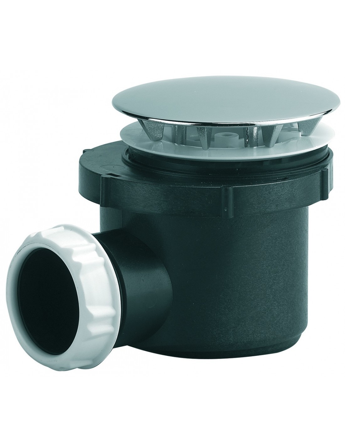 576300 000 00  Душевой трап для поддона Д. 50 мм, круглая металлическая крышка, выход горизонтальный, нержавеющая сталь Valentin Хром 