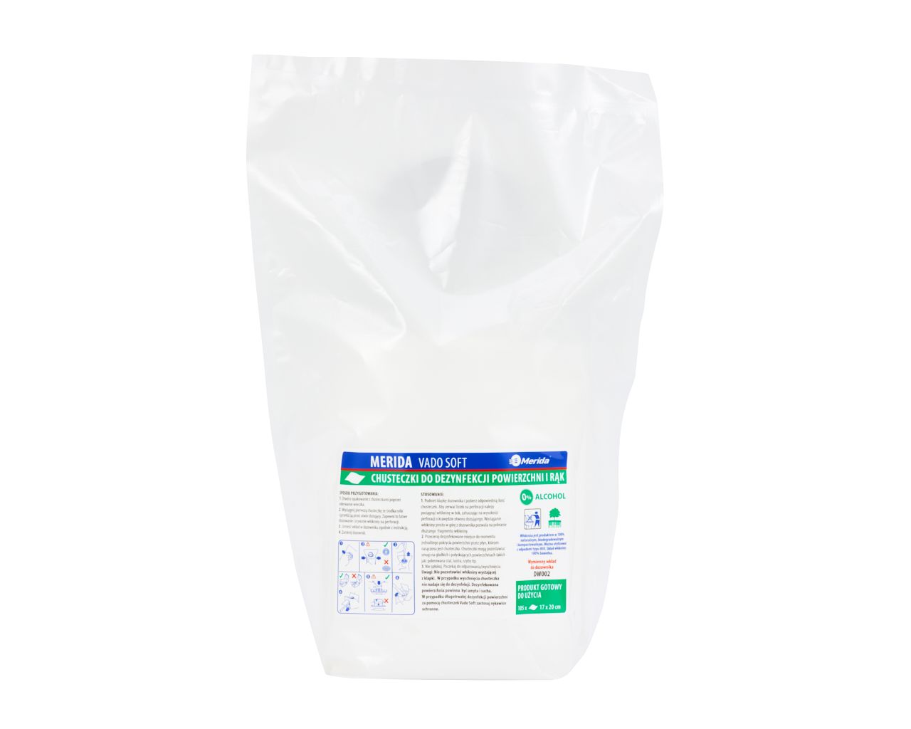UMD051 Салфетки для дезинфекции рук и поверхностей VADO SOFT без содержания спирта, 105 листов, сменный блок для диспенсера DW002 Merida  - Вид №1