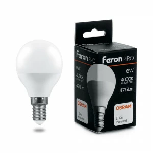 Лампа светодиодная Feron.PRO "Шарик" E14 7.5W 4000K OSRAM LED LB-1407 38072 FERON  00-3956748 Матовый