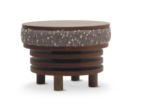 Круглый мягкий журнальный столик с лакированной столешницей из МДФ