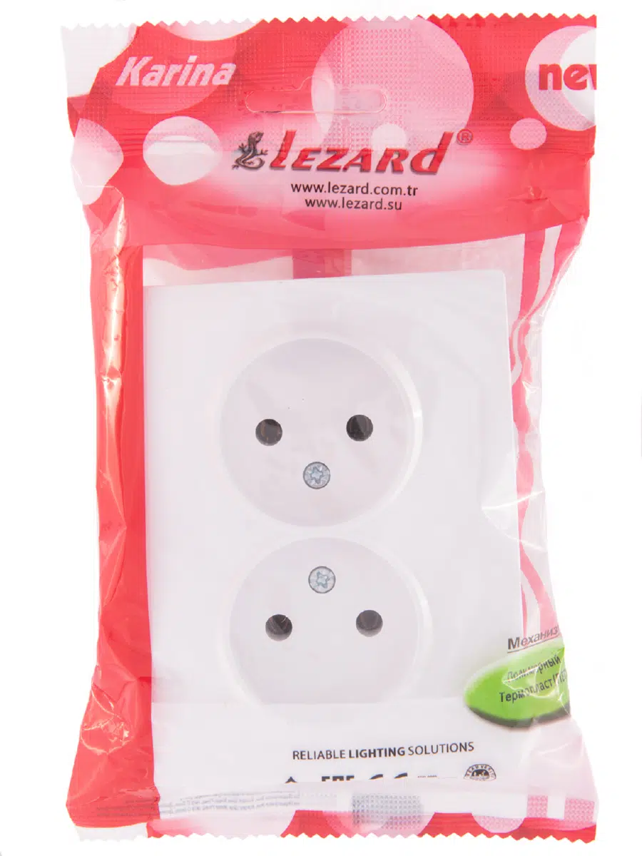 KARINA Розетка двойная бз белый LEZARD 707-0200-128В - Вид №2