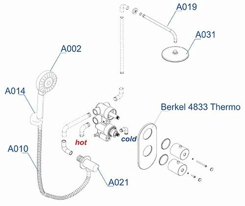 A16031 Thermo Встраиваемый комплект для душа с верхней душевой насадкой и лейкой WasserKRAFT  - Вид №2