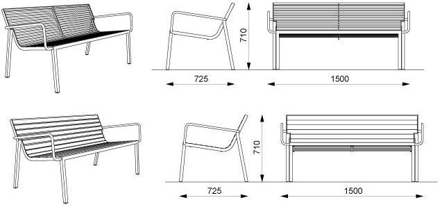 mmcité1 Скамья из стали и дерева со спинкой Stack Stc155/stc255 - Вид №6