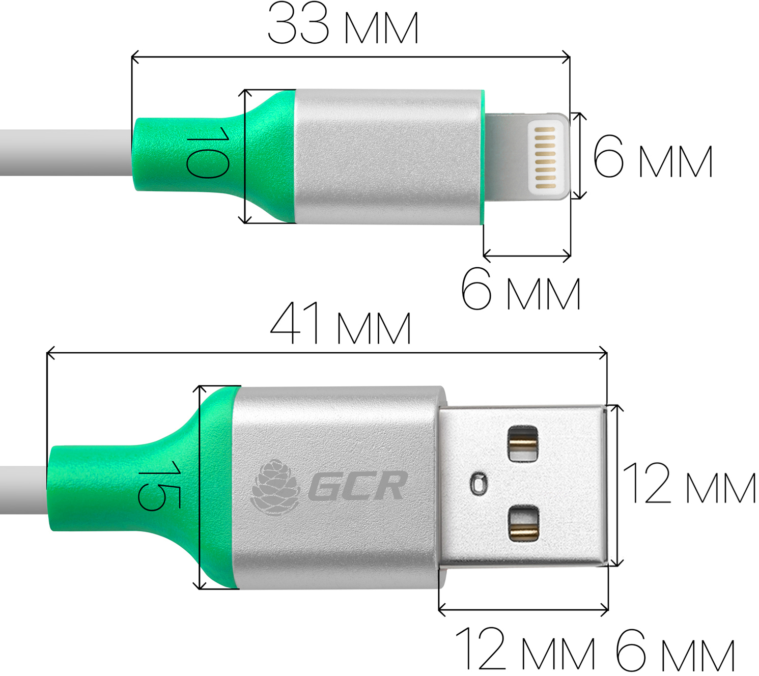 33-050543 кабель 1.0m apple usb 2.0, am/lightning 8pin mfi для iphone 5/6/7/8/x - поддержка всех ios, белый, al корпус серебро, зеленый пвх Greenconnect Santreyd  - Вид №1