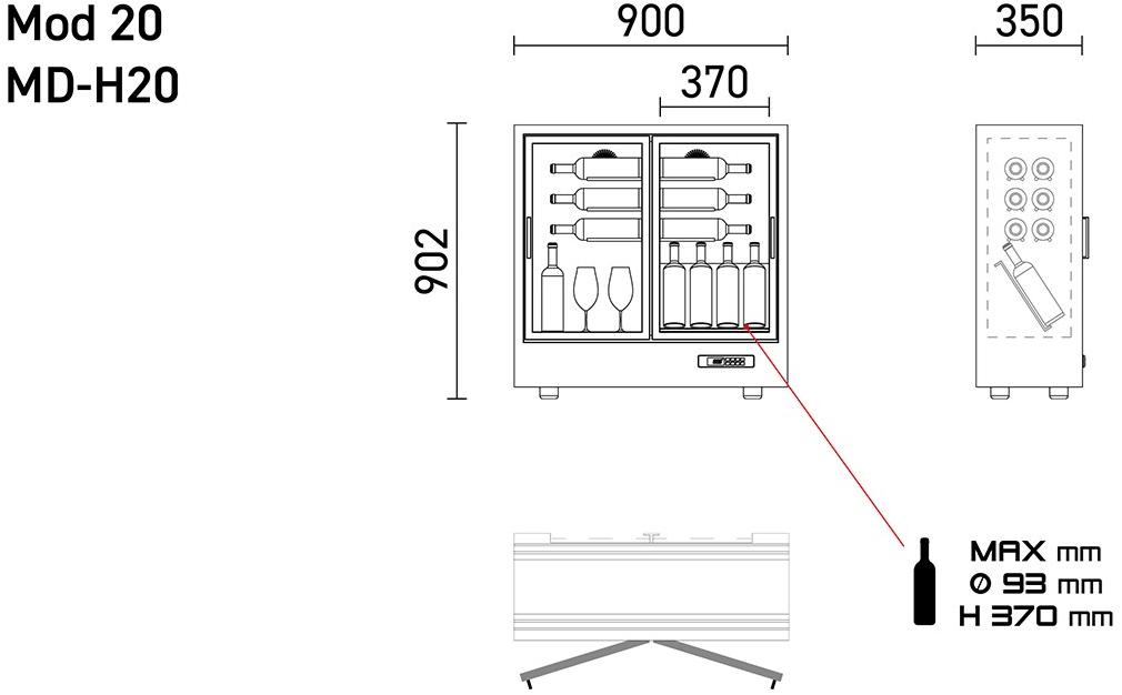 EXPO Алюминиевый винный шкаф со стеклянными дверцами Mod 20 Md-h20/md-m20/md-c20 - Вид №6