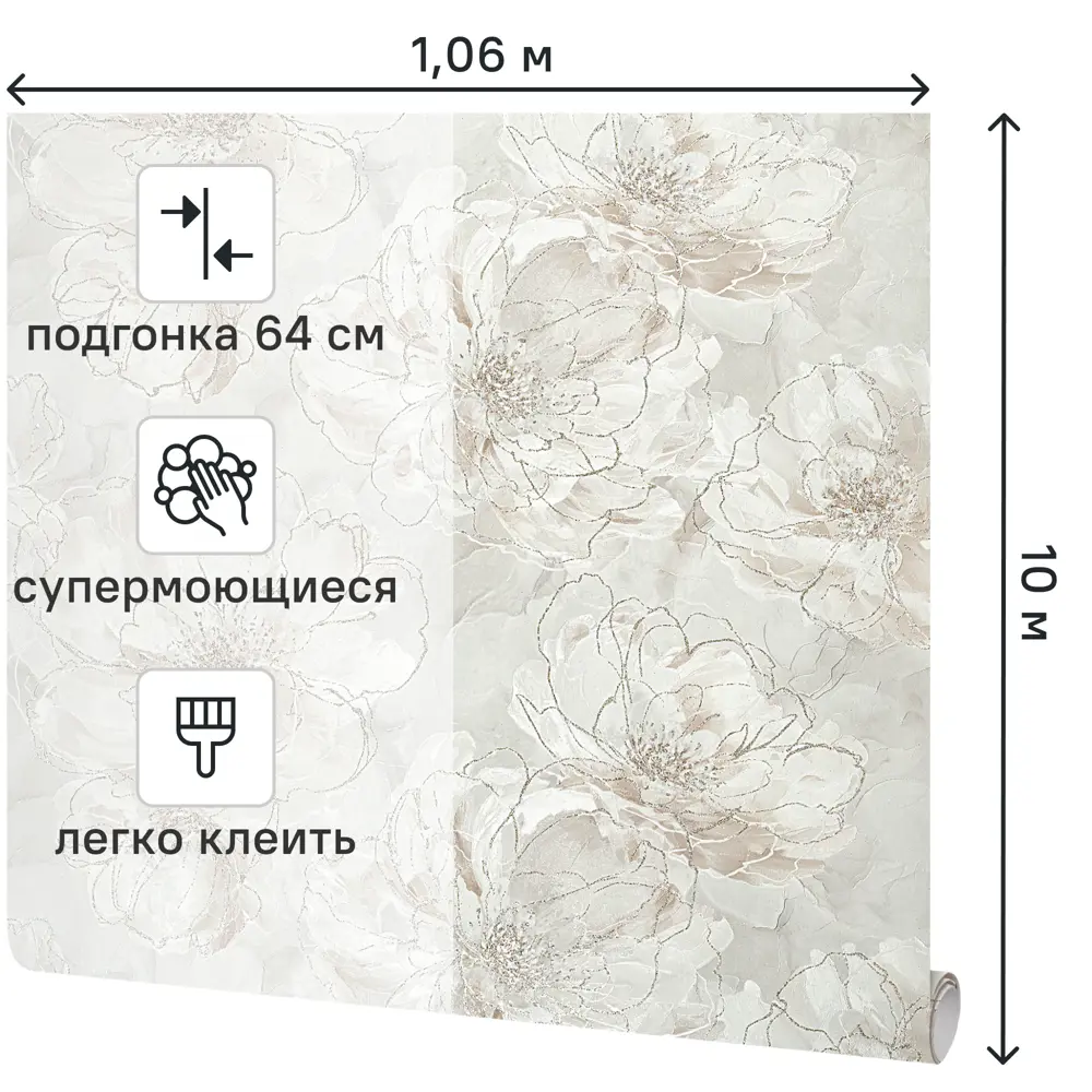 Обои флизелиновые Victoria Stenova Jenny бежевые с цветочным рисунком 1.06 м 89423706 STLM-1564894