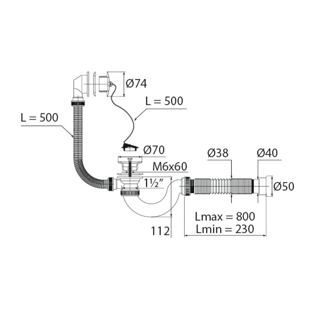 Сифон "МИНИ Элит" (30980653) для ванн с гибкой трубой (д.40/50) 30980653 Santreyd  - Вид №1