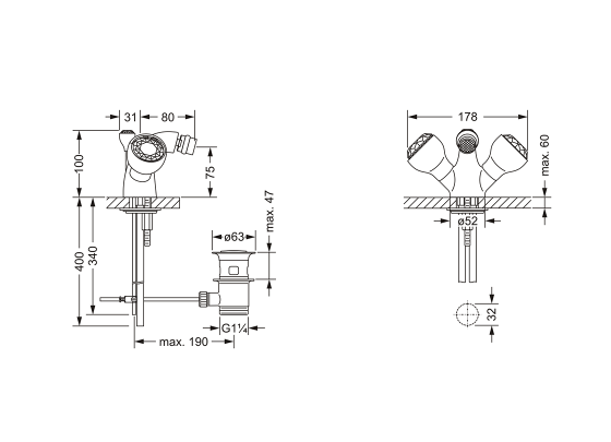 Смеситель для биде на одно отверстие ½“ JOERGER Palazzo Crystal 605.10.100.000 - Вид №1