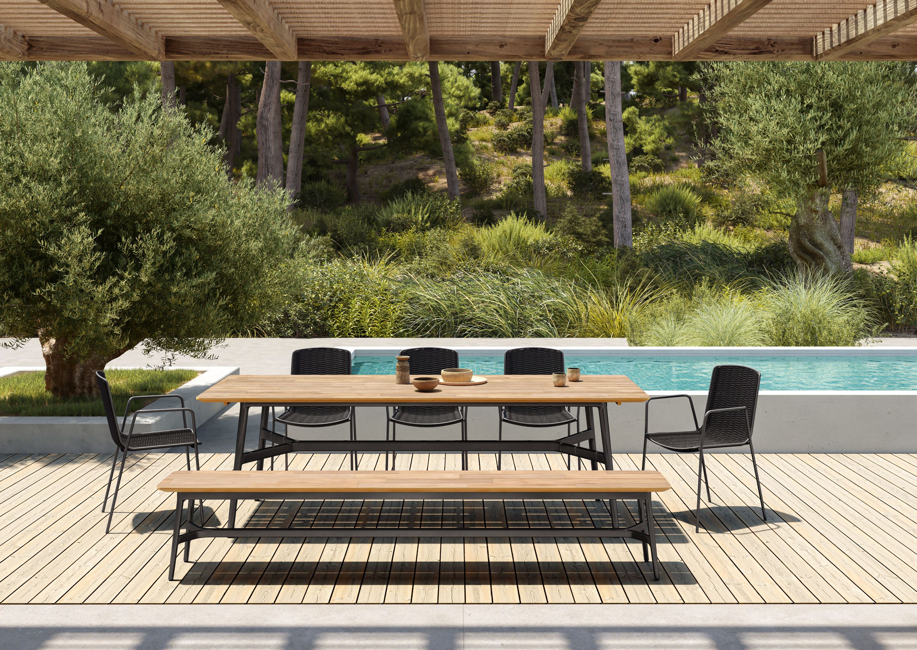 Садовая скамейка из тикового дерева с металлическим каркасом VINEKO красивая ARCH-00130583 - Вид №2