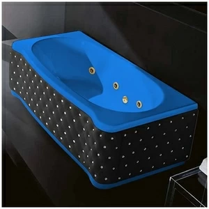 Ванна Gruppo treesse New Classic Young STX-V674B-SX-KCS-GZ голубая с золотой фурнитурой гидромассажем и дезинфекцией прямоугольная левая чёрная кожа кристаллы сваровски
