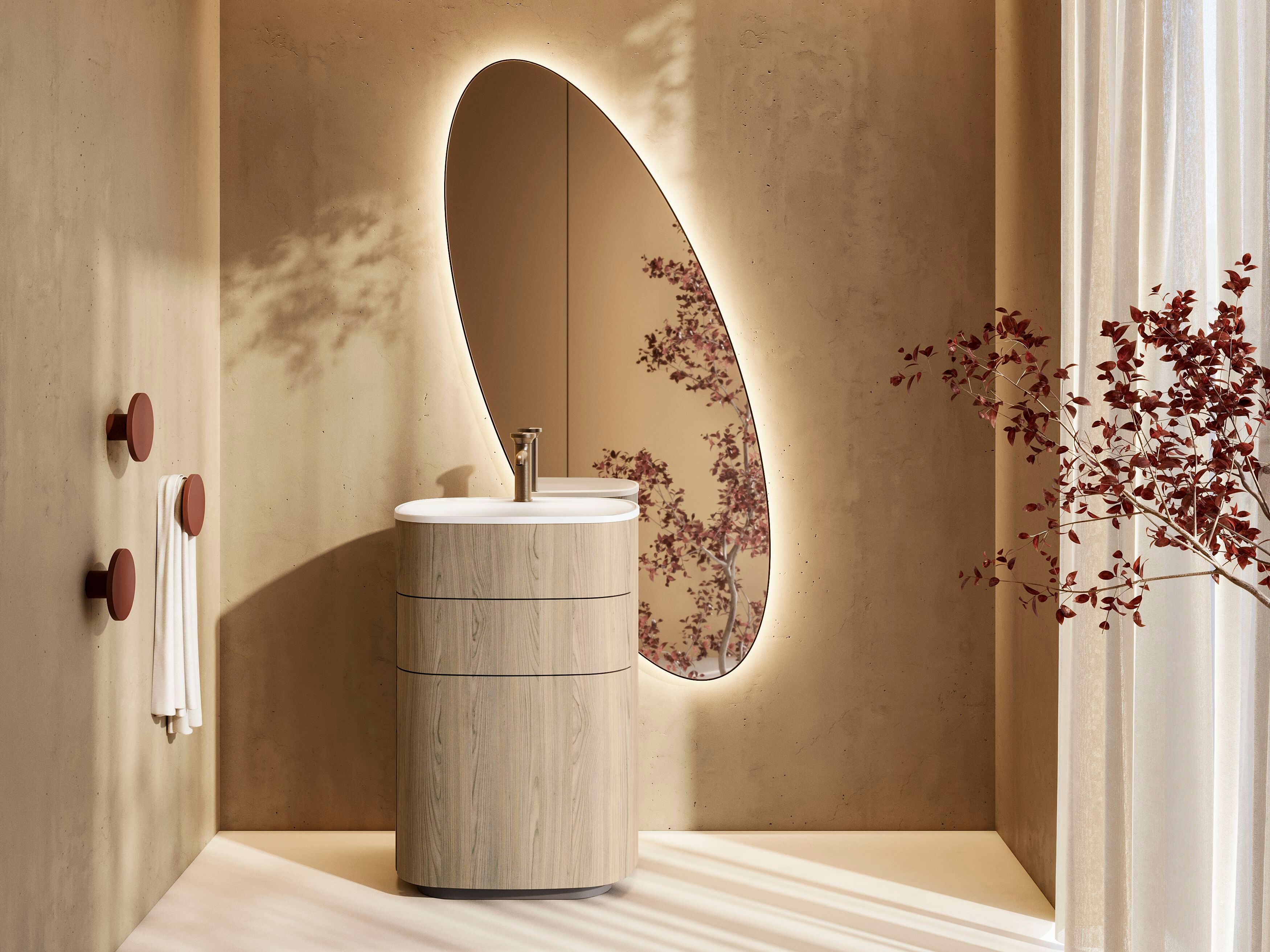 Шкаф для раковины HPL с зеркалом с держателем для полотенец Mobilcrab Curvy ARCH-00128710