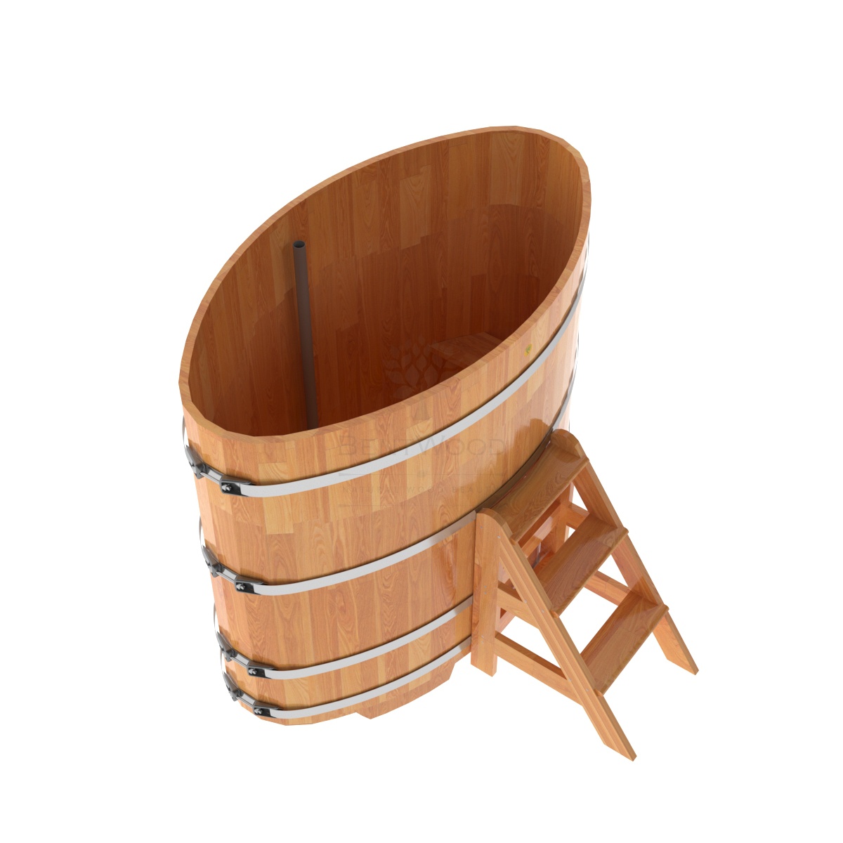 1516 Купель овальная из сращенных ламелей лиственницы 0,92х1,66х1,4 натуральная Alyarus  - Вид №1