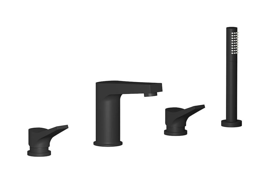 Смеситель на бортик ванной на 4 отверстий с дивертером и душевым гарнитуром. WE ARE IB tw320cc_22 Matt Black Twitter