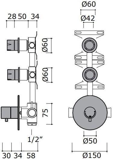 MINA Термостатический душевой набор из нержавеющей стали с ручным душем Synth 44p3+0421+0700+35200+f400+g8 - Вид №1