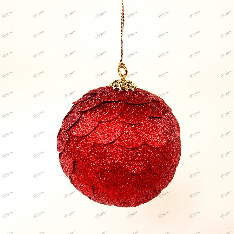 Шар новогодний красный с блестящими чешуйками Paper ball, 10 см ENJOYME  253101 Красный 