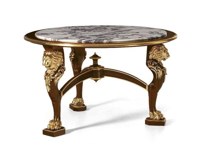 Круглый стол из красного дерева с мраморной столешницей OAK Галерея ARCH-00104245