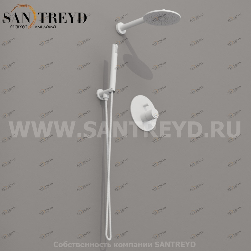 923130 Душевой комплект: смеситель с переключателем, ручная лейка, держатель и верхний душ диаметром 20 мм, цвет Белый бархат Kerasan Nolita Италия