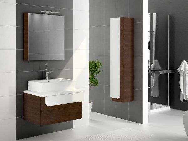 Urano-70R/wenge/белый глянец Oristo, Urano 70 см правый: зеркало, свет., тумба, накладная кер.рак., цвет wenge/белый глянец Santreyd 